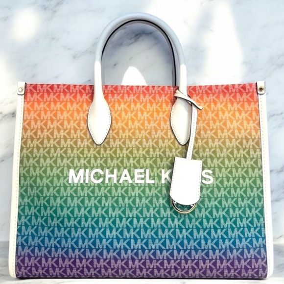 Michael Kors Handbags - Michael Kors Mirella Medium Rainbow Logo Tote Bag Rainbow